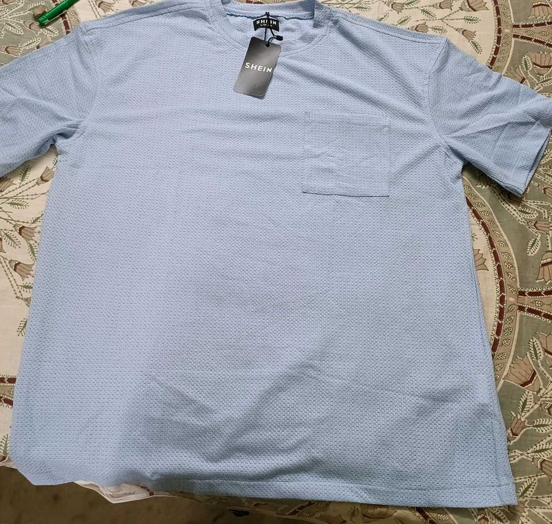 Shein Blue Pocket T-Shirt