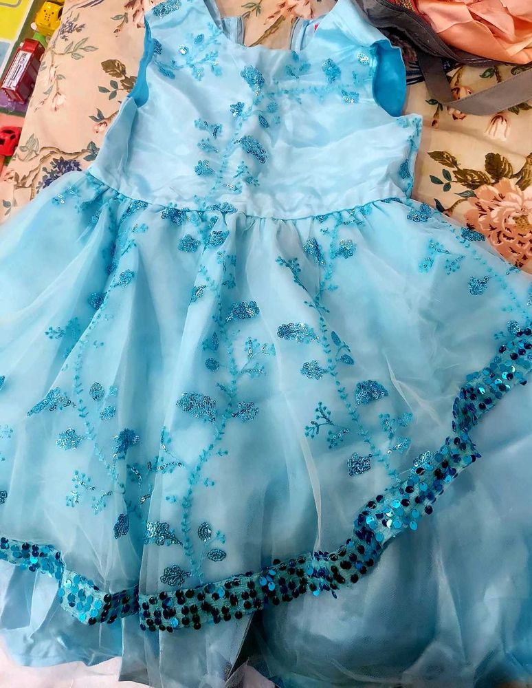 Blue Sequin Flower Girl Dress