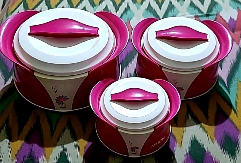Set Of 3 Pink And White Milton Casseroles