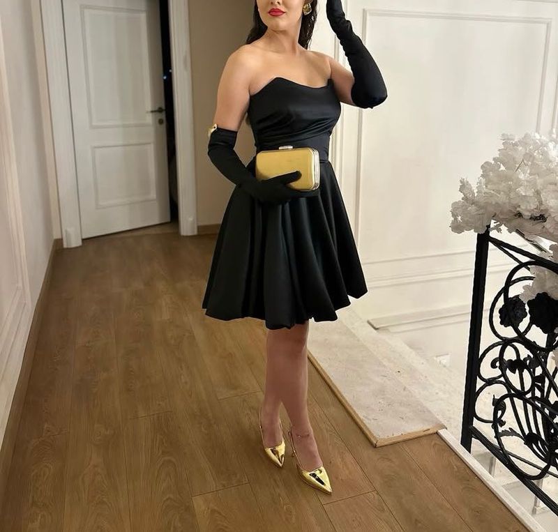 Black Bustier Satin Bandeau Dress Evening