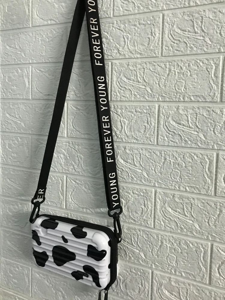 Cow Print Mini Suitcase Crossbody Bag