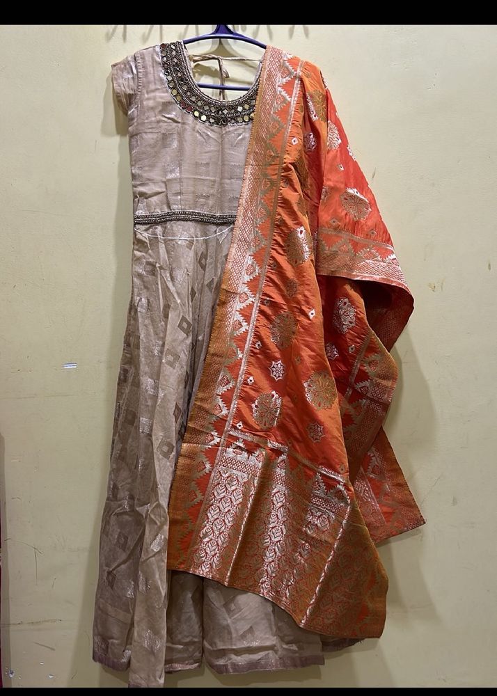 Tan Colour Anarkali Suit Set Size M