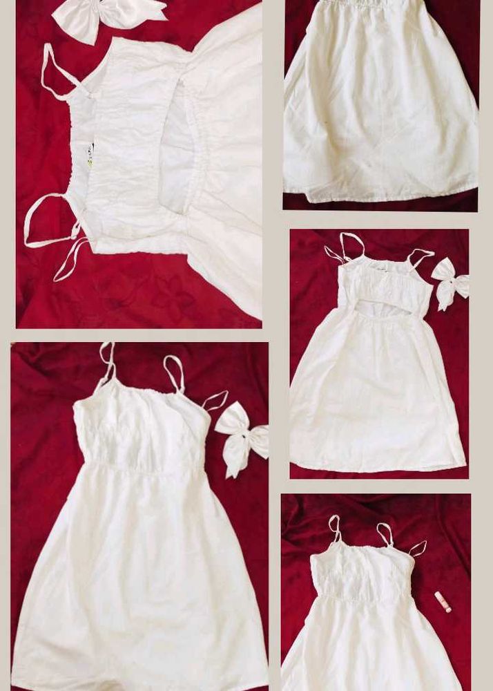 Cute White Dress &amp; Bow Set