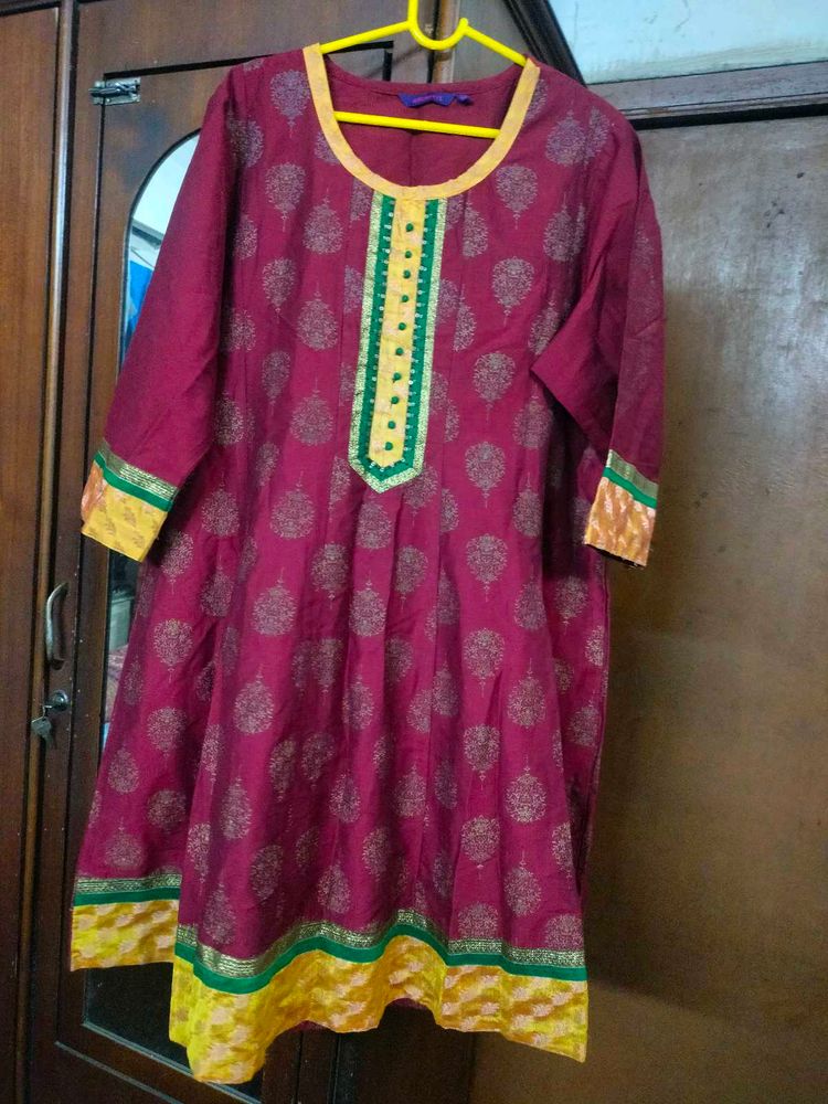 Maroon Anarkali free Size Kurti.