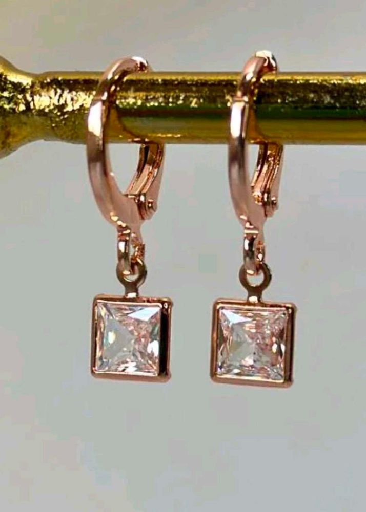 Rose Gold &amp; Cubic Zirconia Drop Earrings