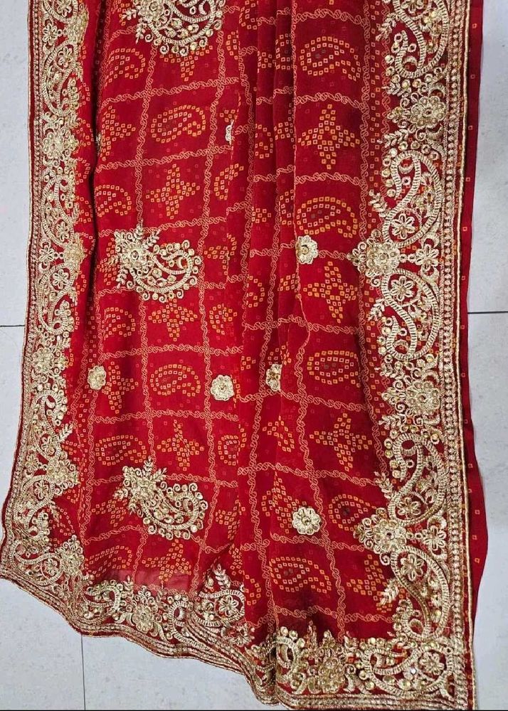 Beautiful Red Bandhani Saree