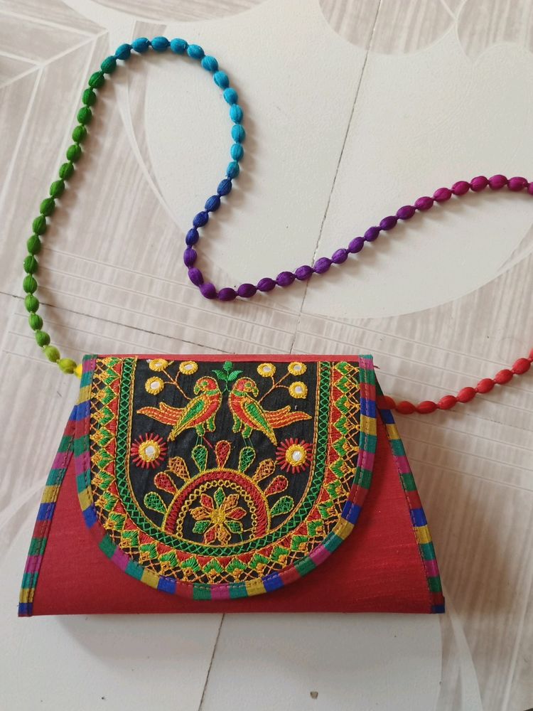 Embroidered Bird Clutch Purse