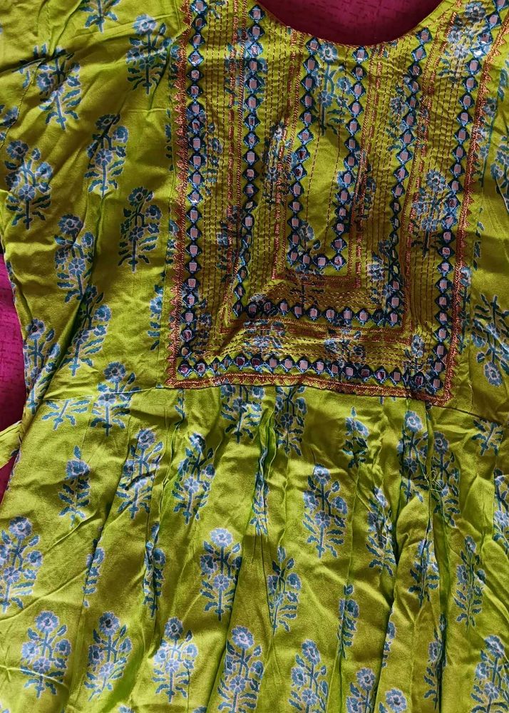 Lemon Green Color Cotton Nayara Cut Kurti