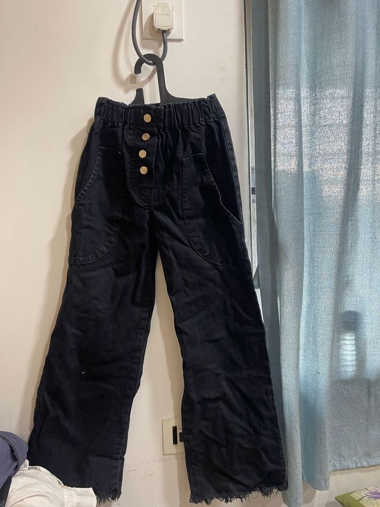 Wide Leg Button Denim Pants