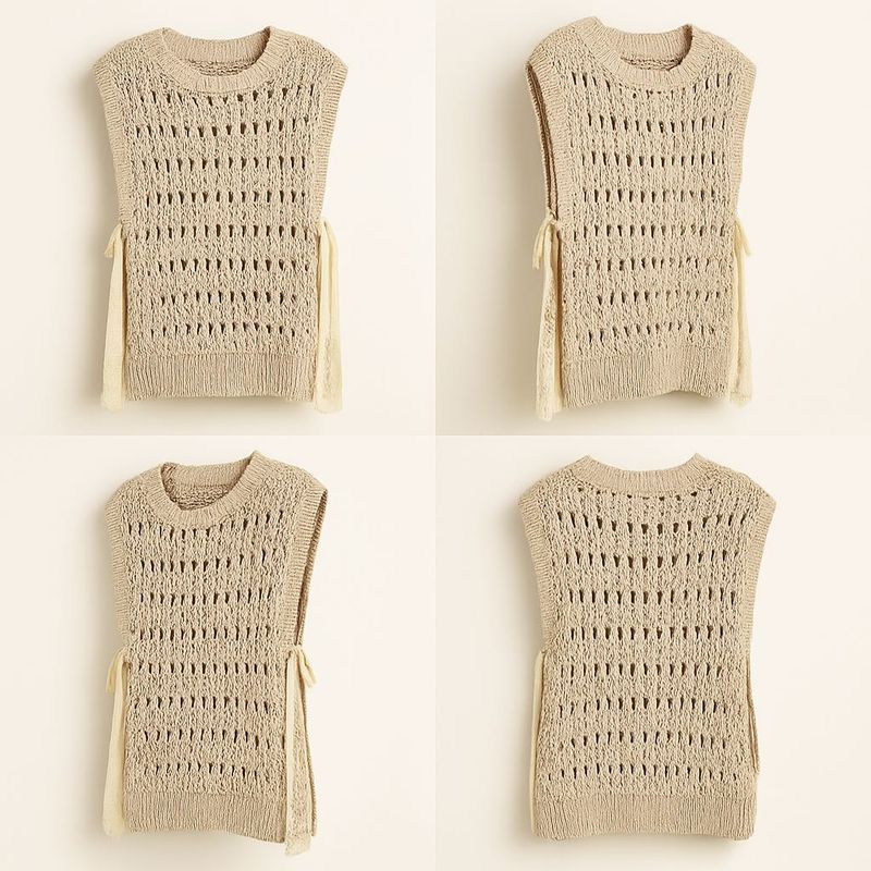 Crochet Knit Vest with Lace Trim