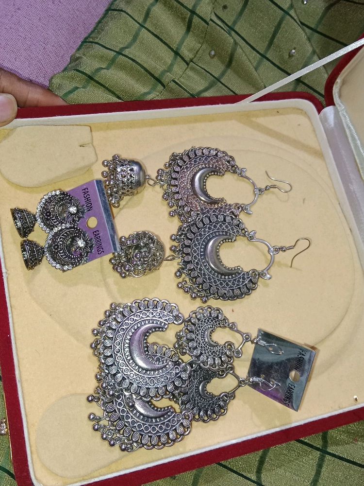 Silver Oxidised New Earrings Three Pair Combo