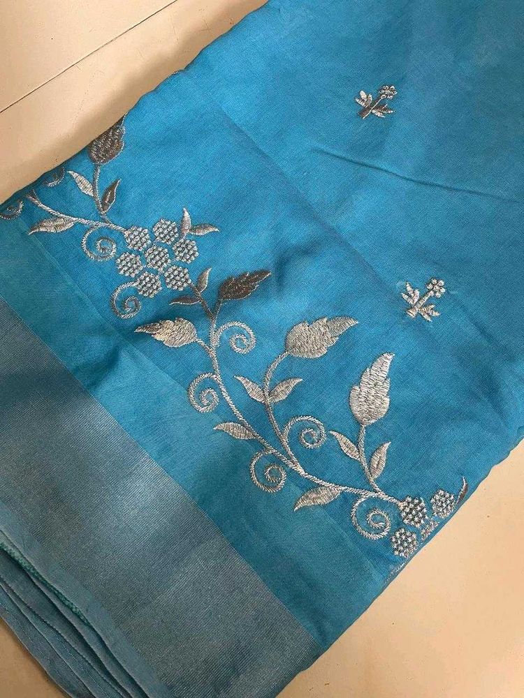 Daily Wear Blue Cotton Linen Saree