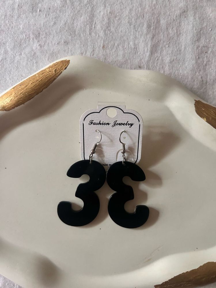 Black Number Earrings
