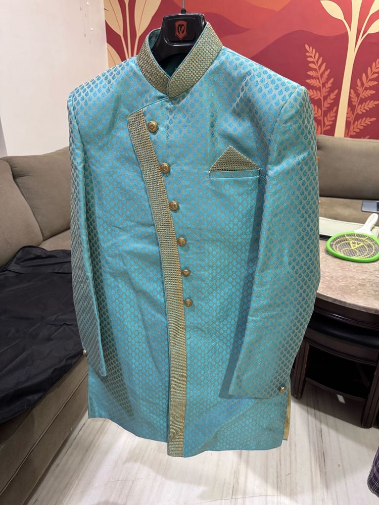 Blue Brocade Kurta Set