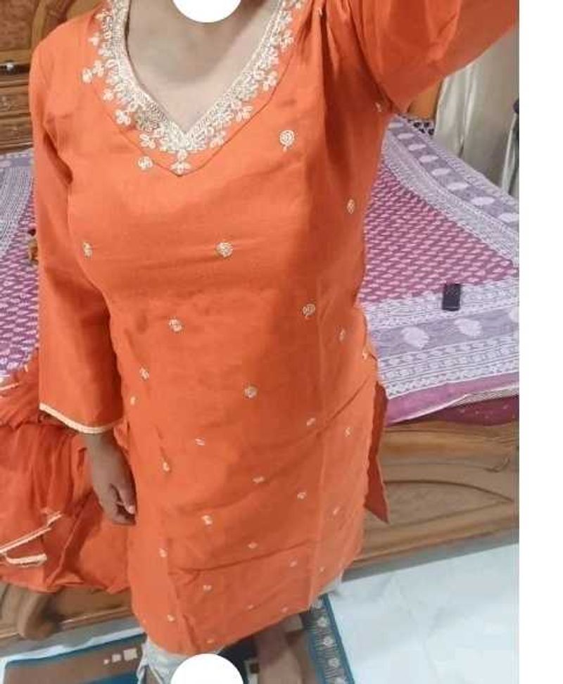 Orange Embroidered Kurta