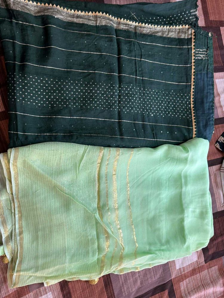 Striped &amp; Dotted Green Sarees (Set of 2)