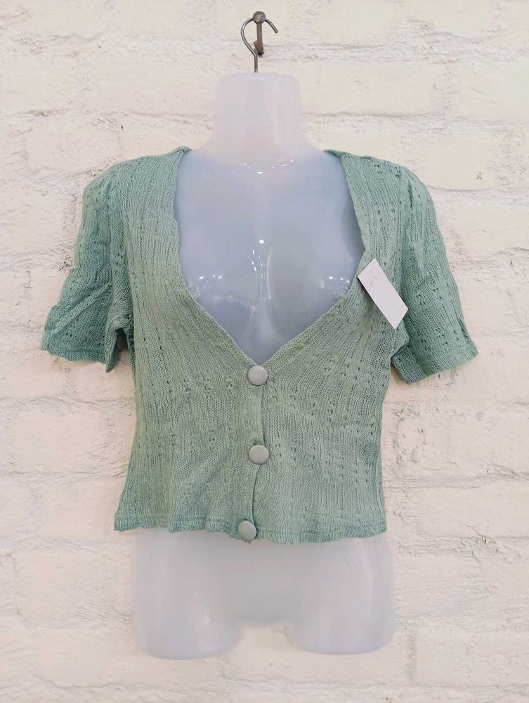 Mint Green Knit Cropped Cardigan