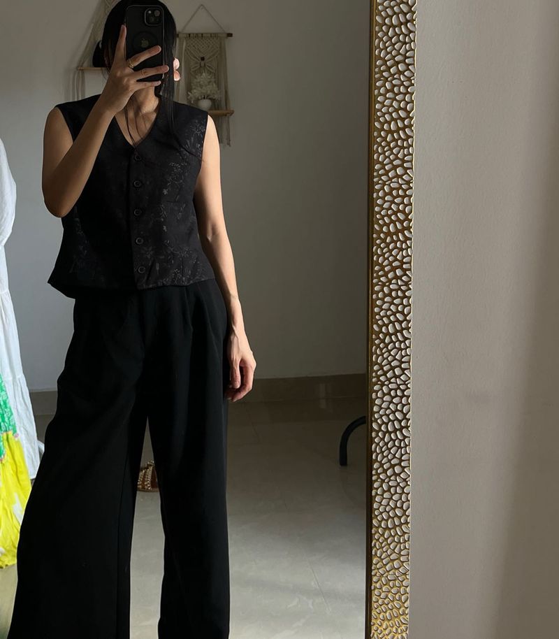 Vintage Printed Jacquard Black Waist Coat