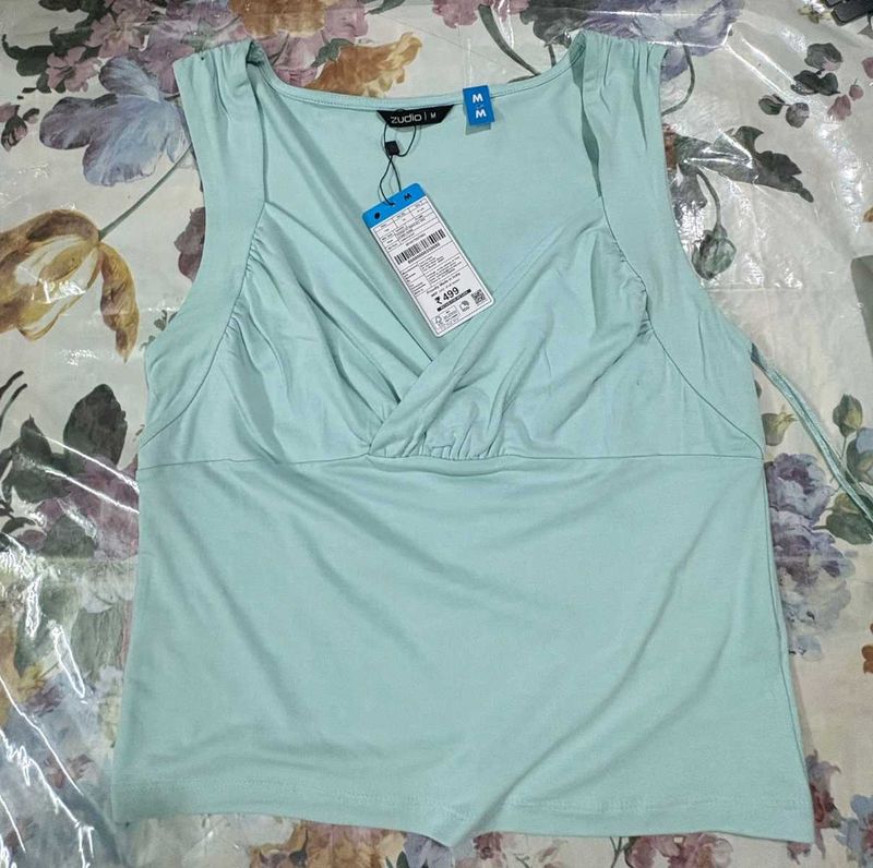 Light Blue Queen Anne Neck Tank Top