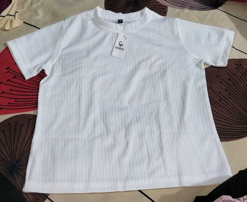 White Ribbed Short Sleeve Top