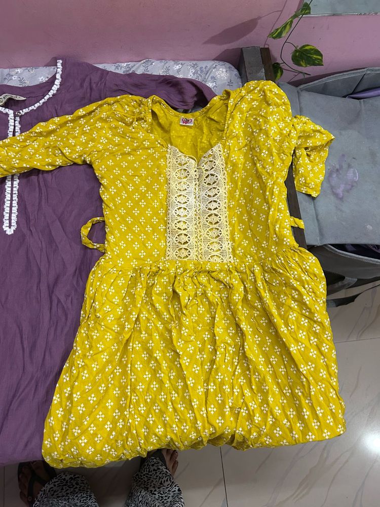 Yellow Printed Kurta