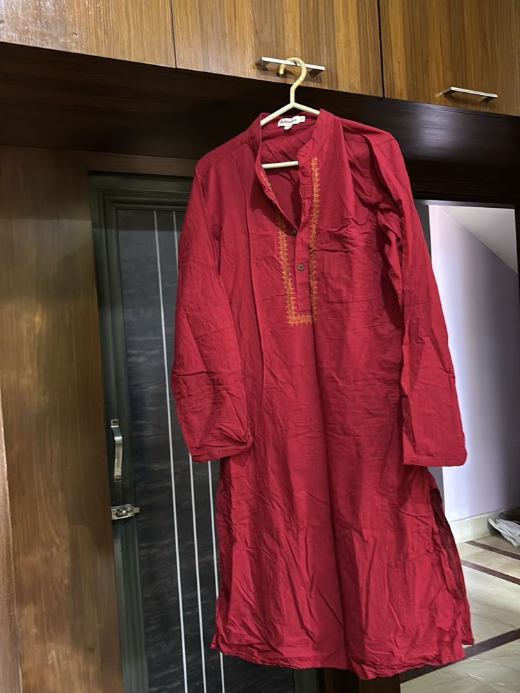 Maroon Cotton Kurta