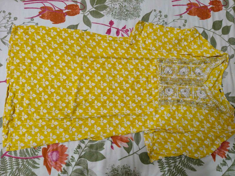 Golden Yellow Embroidery Kurti
