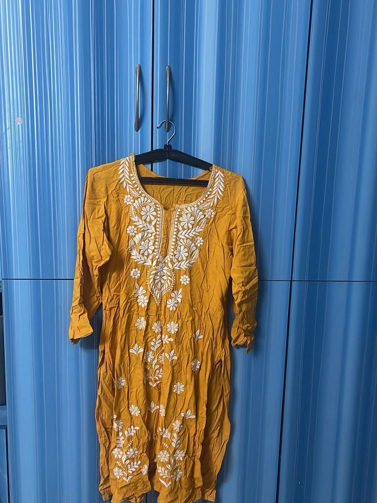 Yellow Chickenkari Kurta-XL