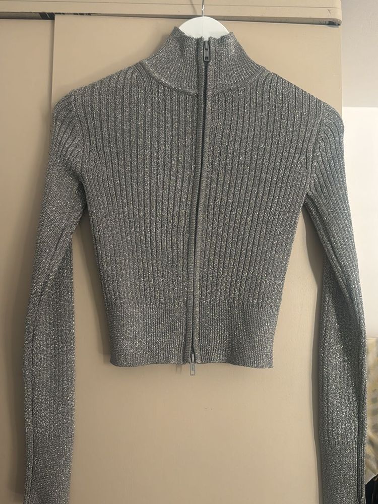 Silver Cardigan With Zip