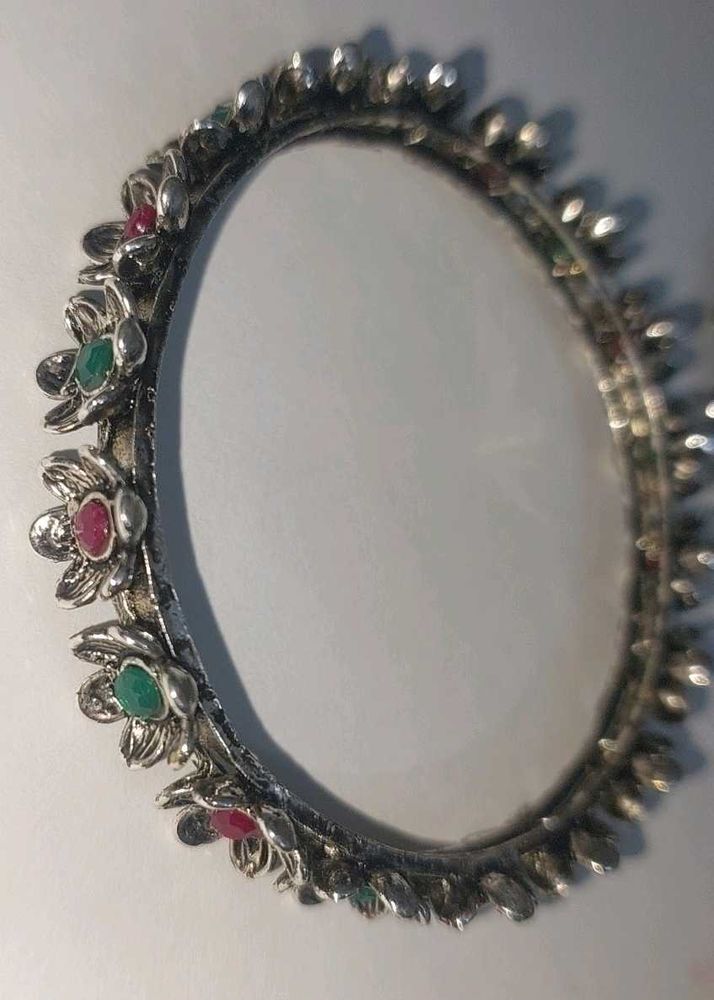 Floral Silver metallic Bangles
