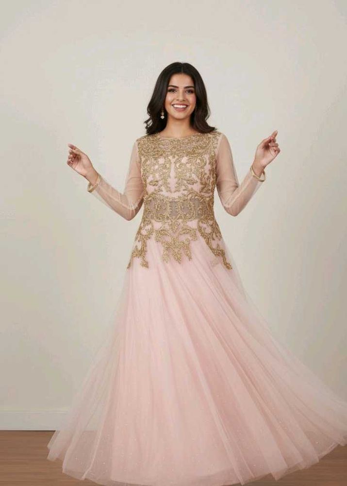 Elegant Pink &amp; Gold Ethnic Gown
