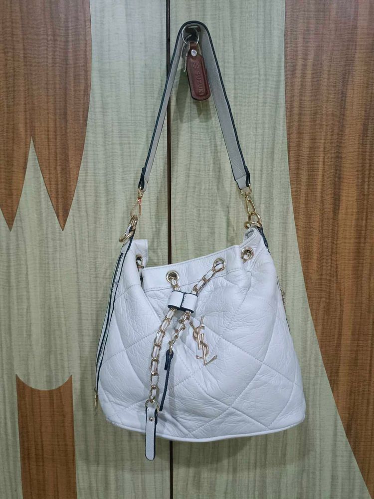 YSL White Quilted Handbag