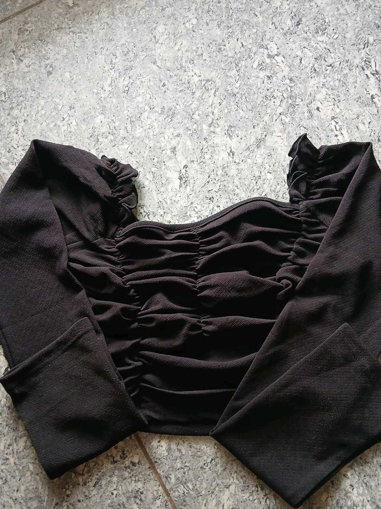 Black Ruched Long Sleeve Top