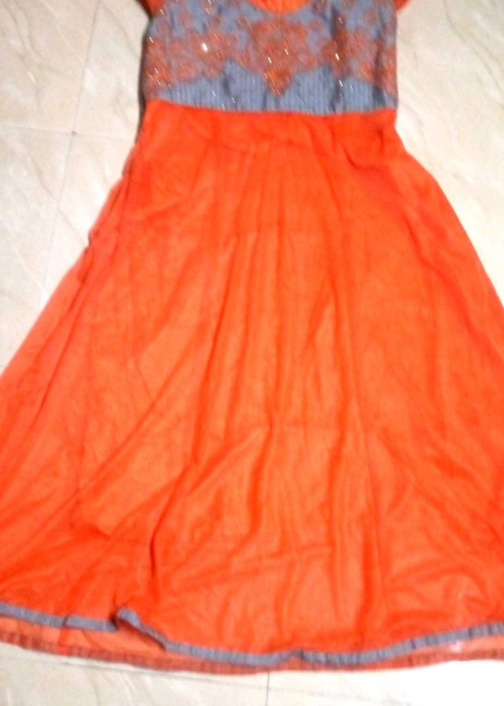 Orange Embellished Anarkali Dress