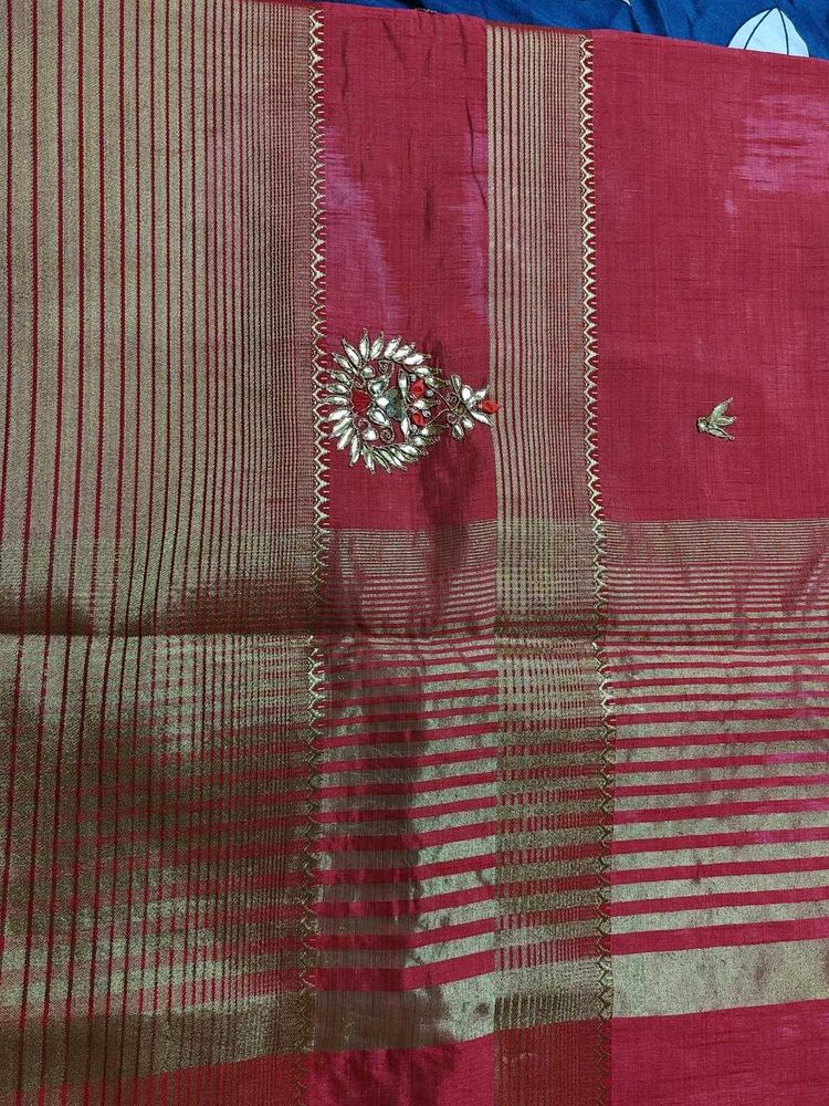 Elegant Red Cotton Silk Saree