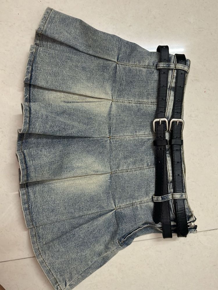 Mini Denim Pleaded Skirt