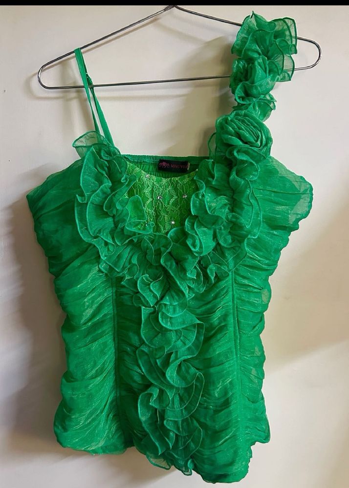 Green Ruffle Top