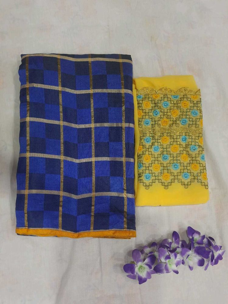 Blue Yellow Saree
