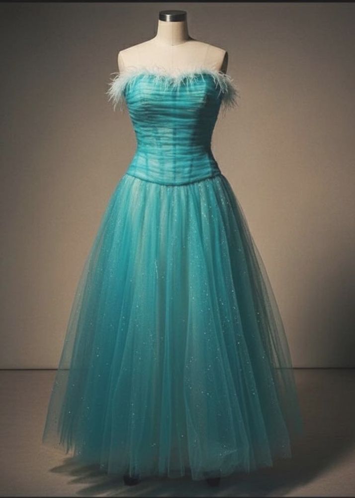 vintage Prom Dress with Feather Detail