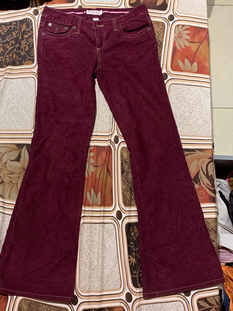 Maroon Flare Leg Jeans