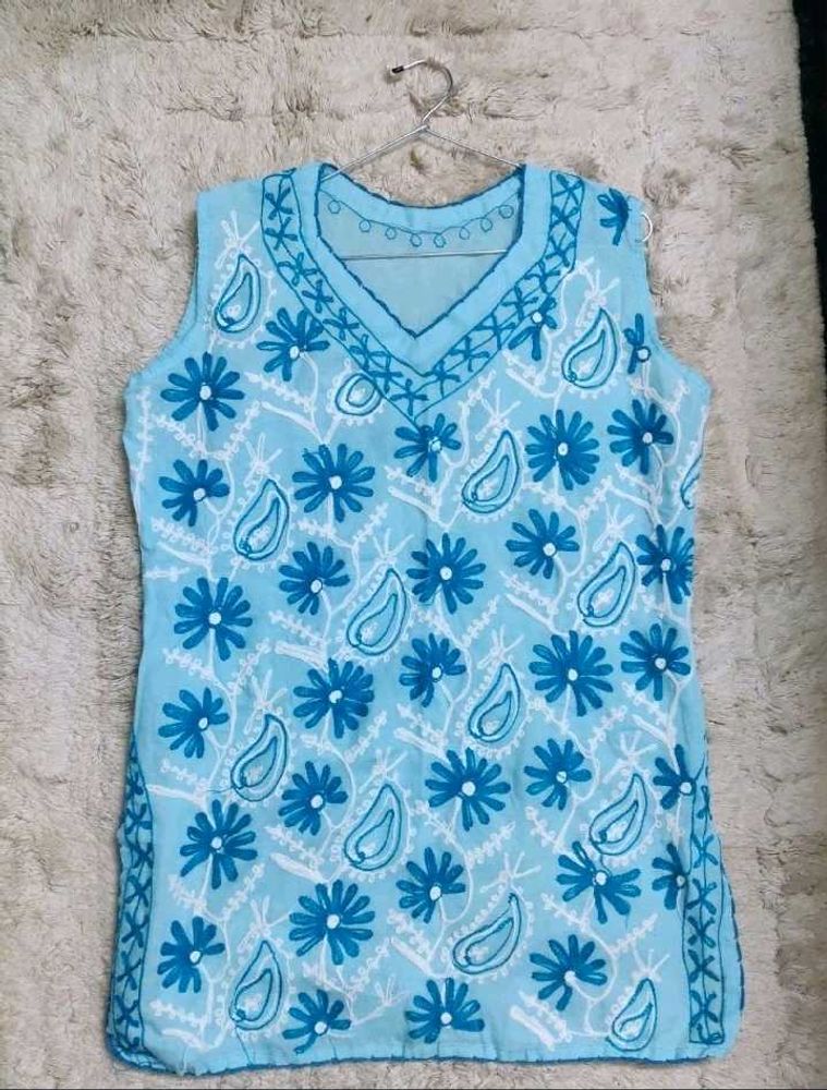Blue Embroidered Top