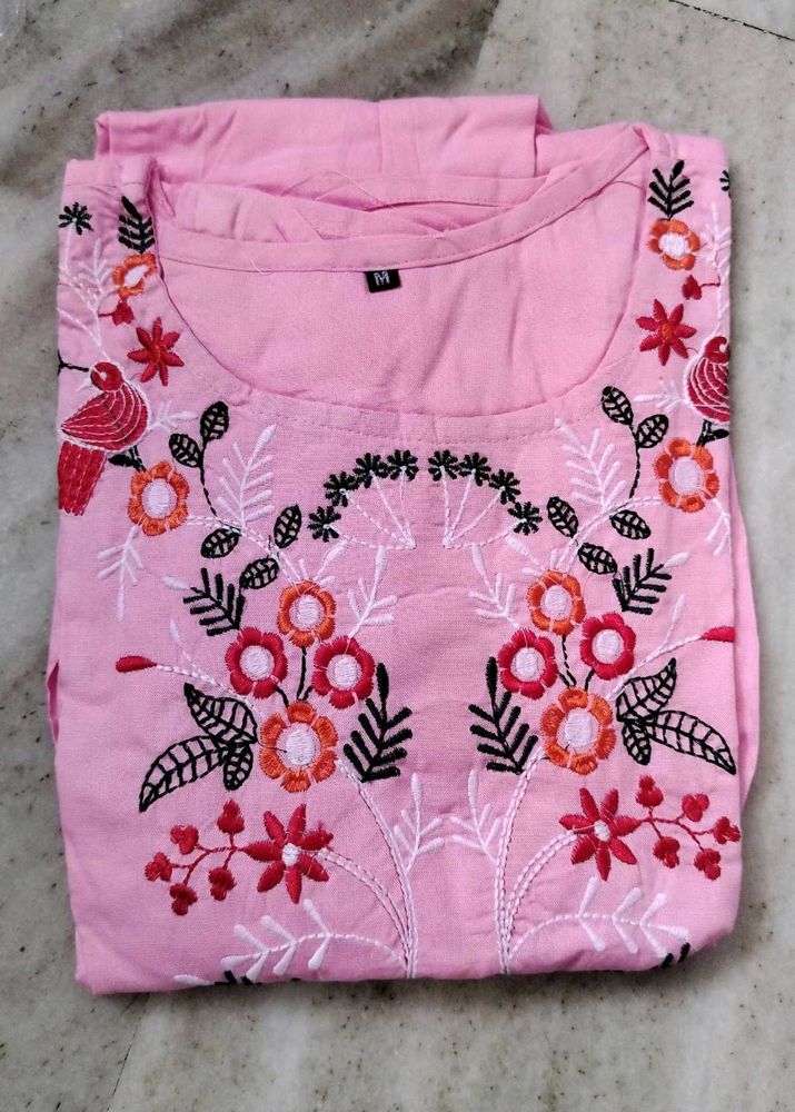 Pink Embroidered Kurti Size M