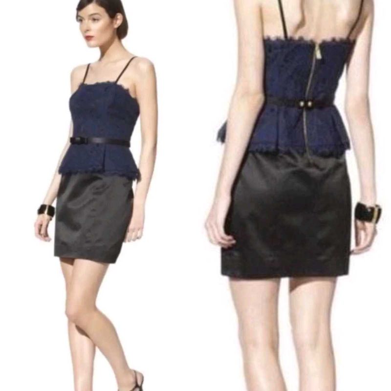 Elegant Navy &amp; Black Peplum Dress