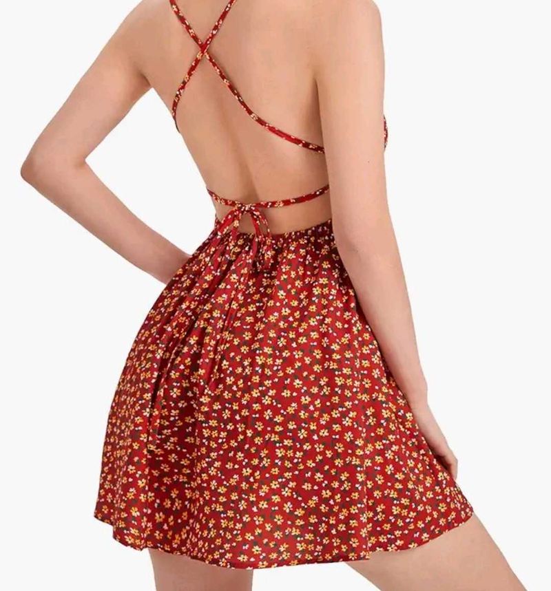Red Flared Floral Mini Dress