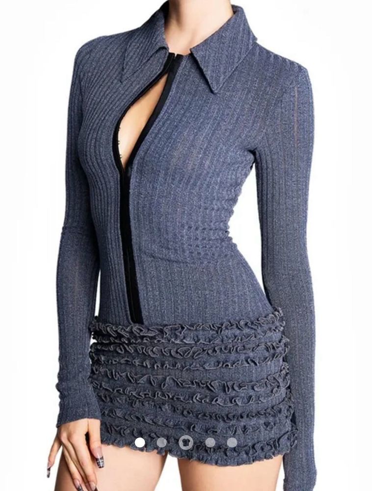 Ribbed Ruffle Zip Dress