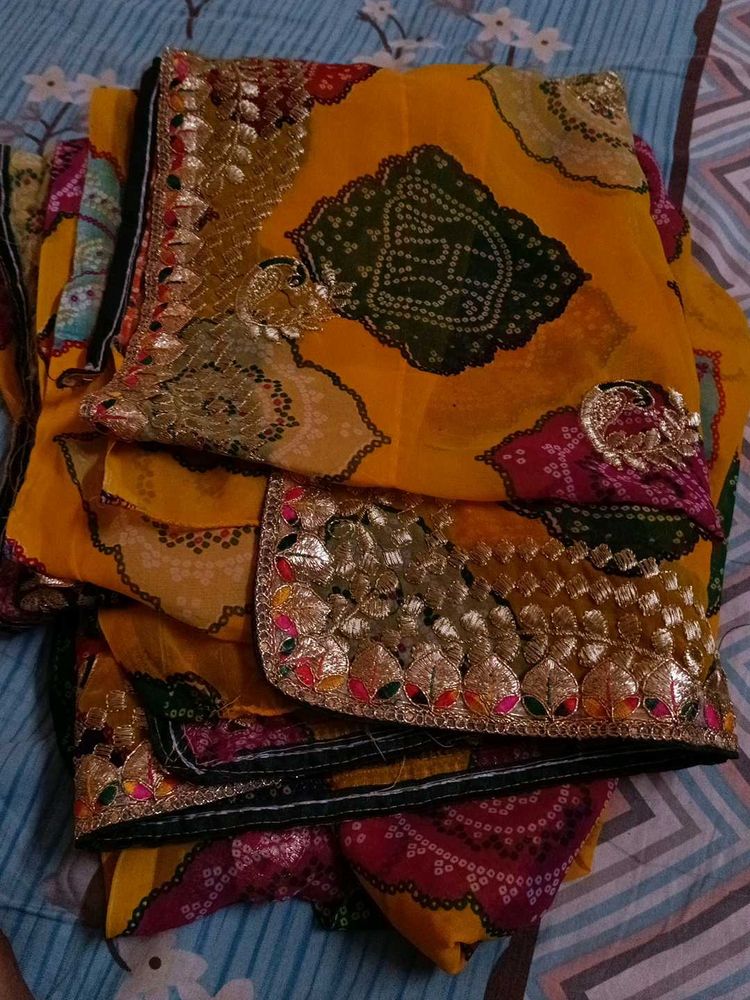 Malti Clr Chunri Saree Jari Work