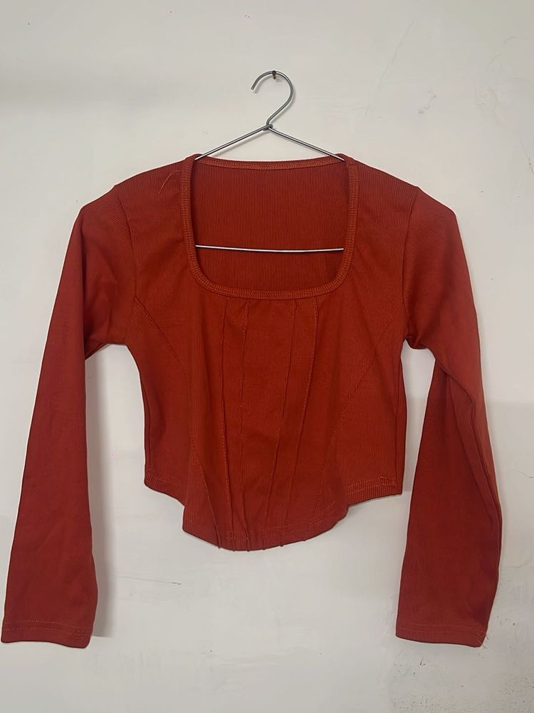Rust Long Sleeve Crop Top