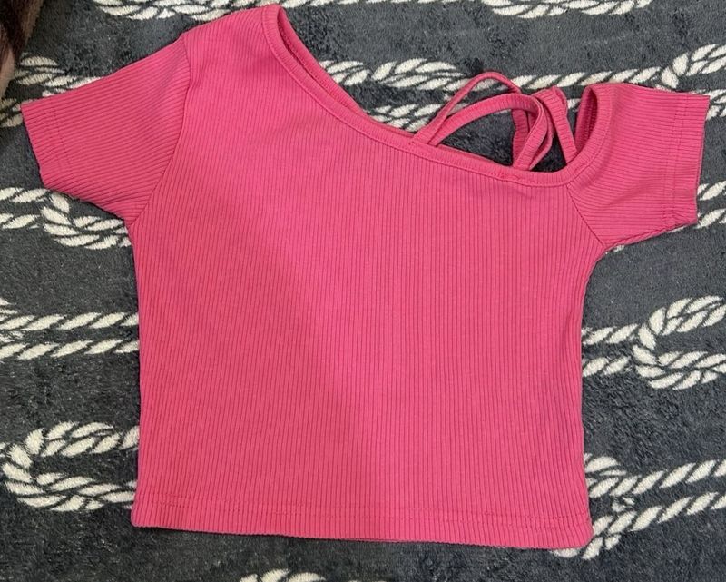 Pink Off-Shoulder Crop Top