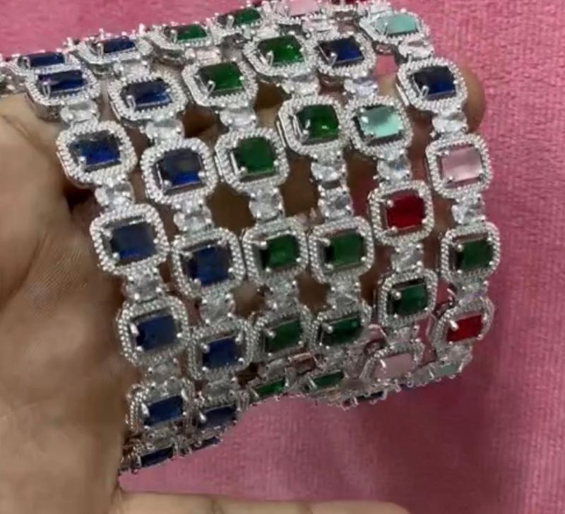 Ad Silver Polish Multicoloured Bangles