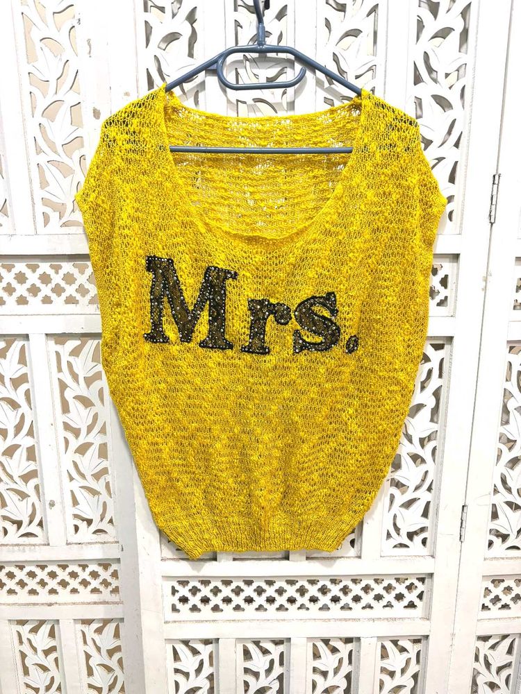 Chic Mrs. Sequin Knit Top  Yellow A